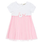 Younger Girls White & Pink Tulle Dress, 1, hi-res