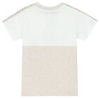 Boys White & Beige Logo T-Shirt, 1, hi-res