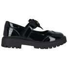 Girls Black Logo Patent Leather Shoes, 1, hi-res