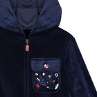 Girls Navy Blue Velvet Hooded Zip Up Top, 1, hi-res