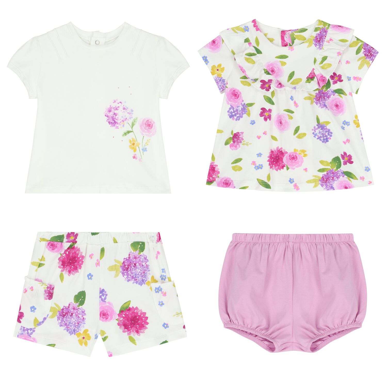 Baby Girls White & Purple Short Set (4 Piece), 2, hi-res image number null
