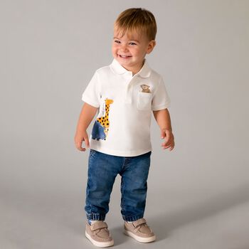 Younger Boys Ivory Animals Polo Shirt
