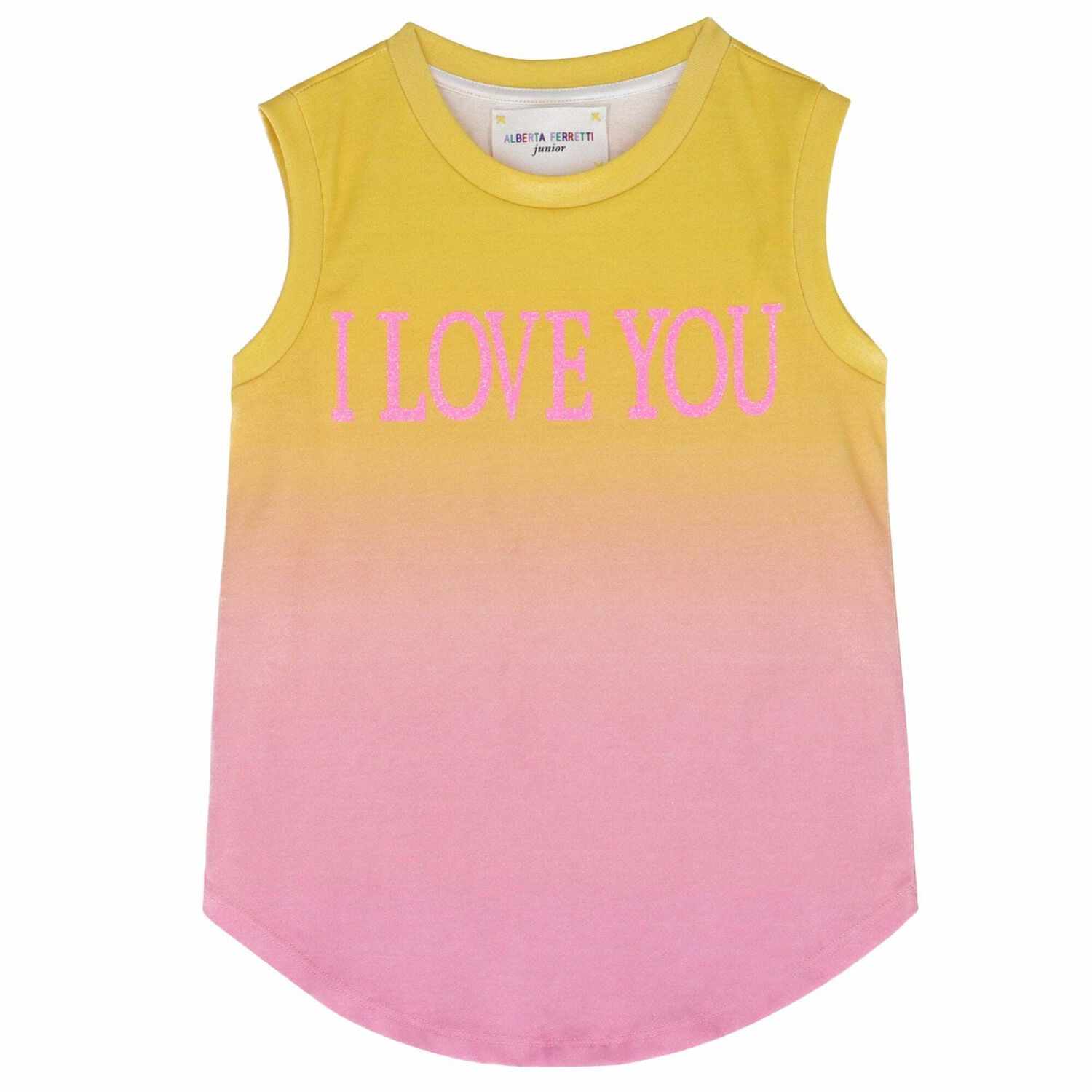 Girls Yellow & Pink Printed Sleeveless Top, 1, hi-res image number null
