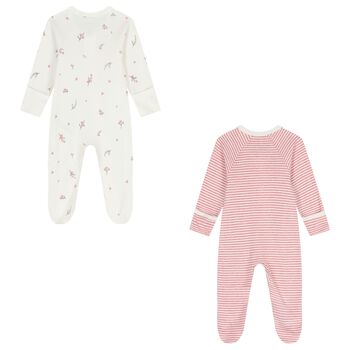 Baby Girls White & Pink Babygrows ( 2 Pack )