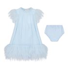 Baby Girls Blue Ruffled Tulle Dress Set, 1, hi-res