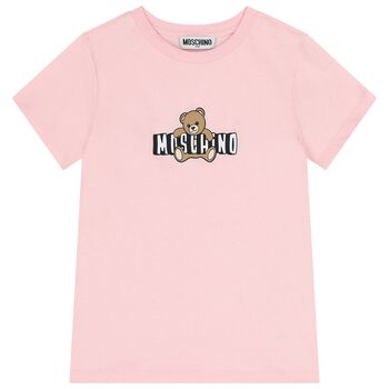 Girls Pink Teddy Bear Logo T-Shirt