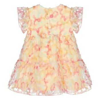 Younger Girls Yellow & Pink Logo Floral Tulle Dress