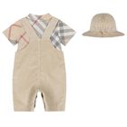 Baby Boys Beige Check Dungaree Set, 1, hi-res