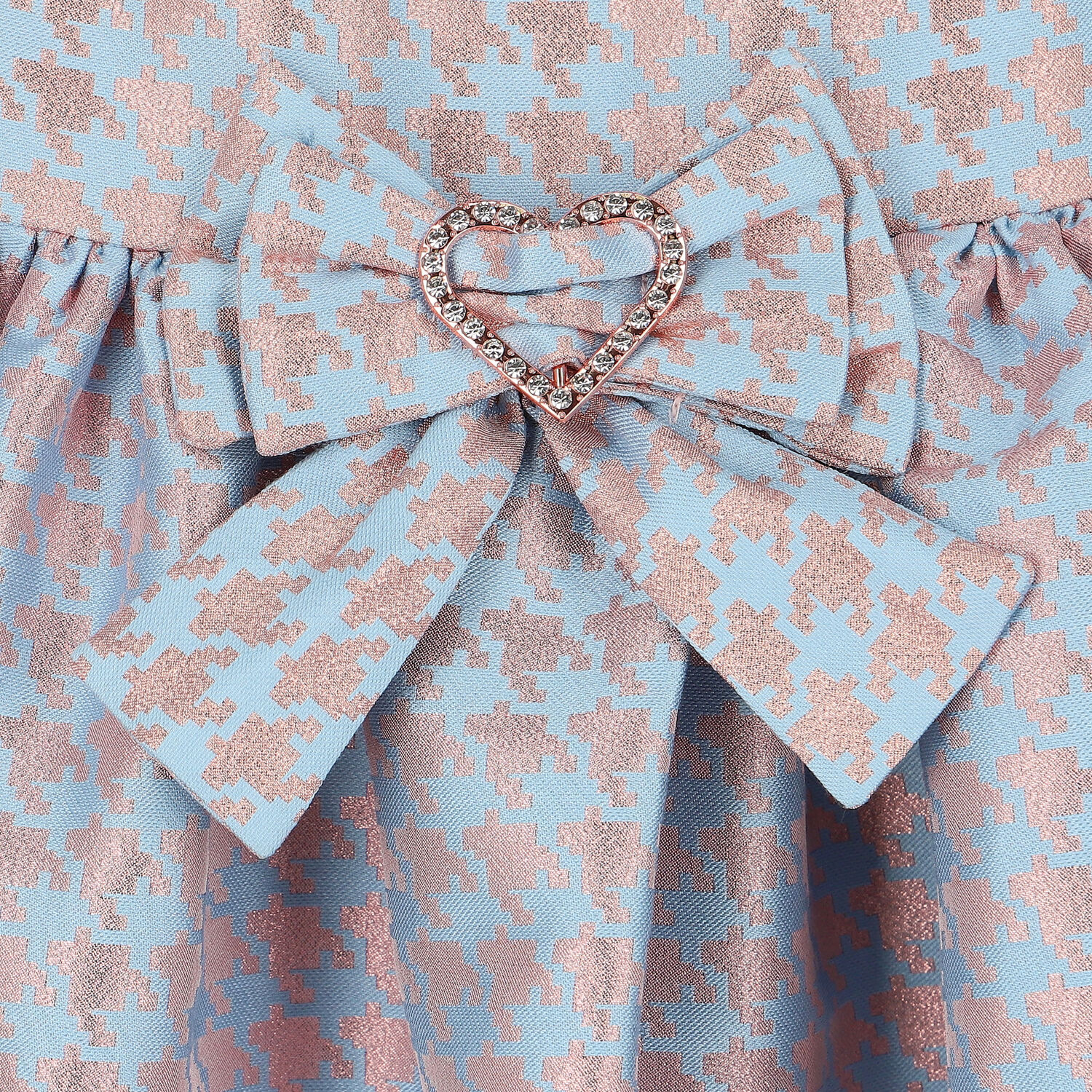 Girls Blue & Rose Gold Houndstooth Dress, 2, hi-res
