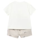 Baby Boys White & Beige Shorts Set, 1, hi-res