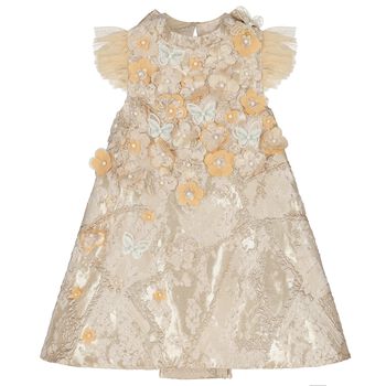 Girls Gold Butterfly Jacquard Dress
