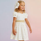 Girls Ivory & Gold Spot Dress, 1, hi-res