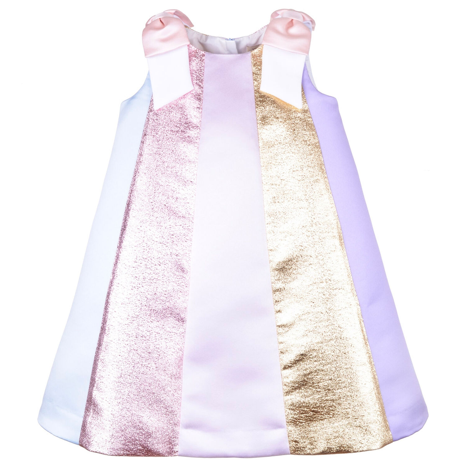 Girls Multi-Coloured Striped Satin Dress, 1, hi-res