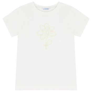 Girls White Flower T-Shirt