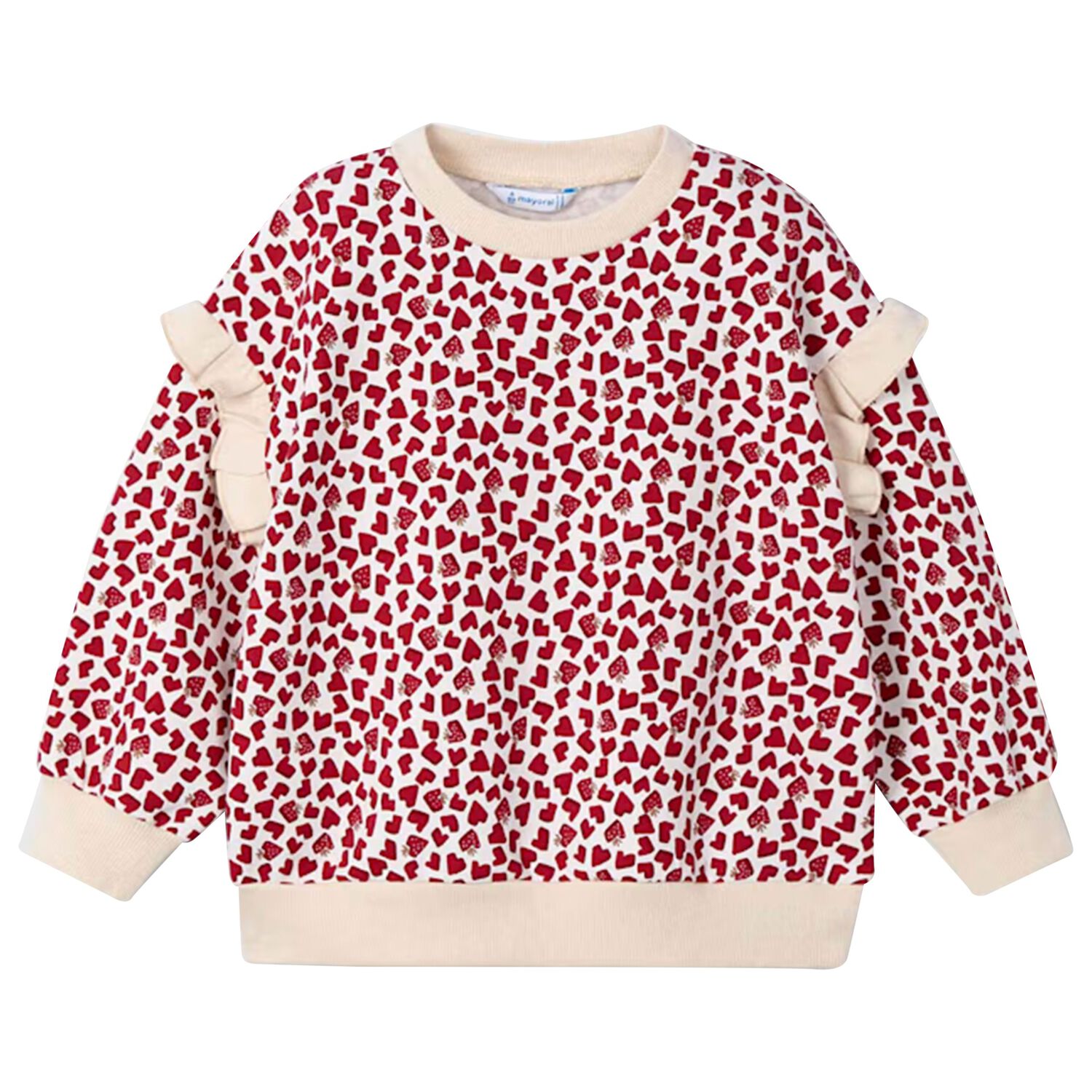 Girls Beige & Red Heart Sweatshirt , 2, hi-res image number null