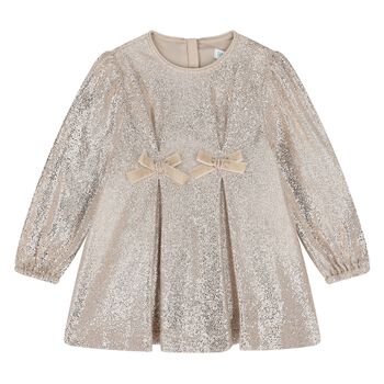 Younger Girls Gold Embellished Bow Dress