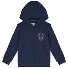 Boys Navy Blue Elephant Logo Hooded Zip Up Top, 1, hi-res