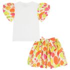 Girls White & Orange Cherry Skirt Set, 1, hi-res