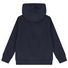 Boys Navy Blue Logo Hooded Top, 1, hi-res