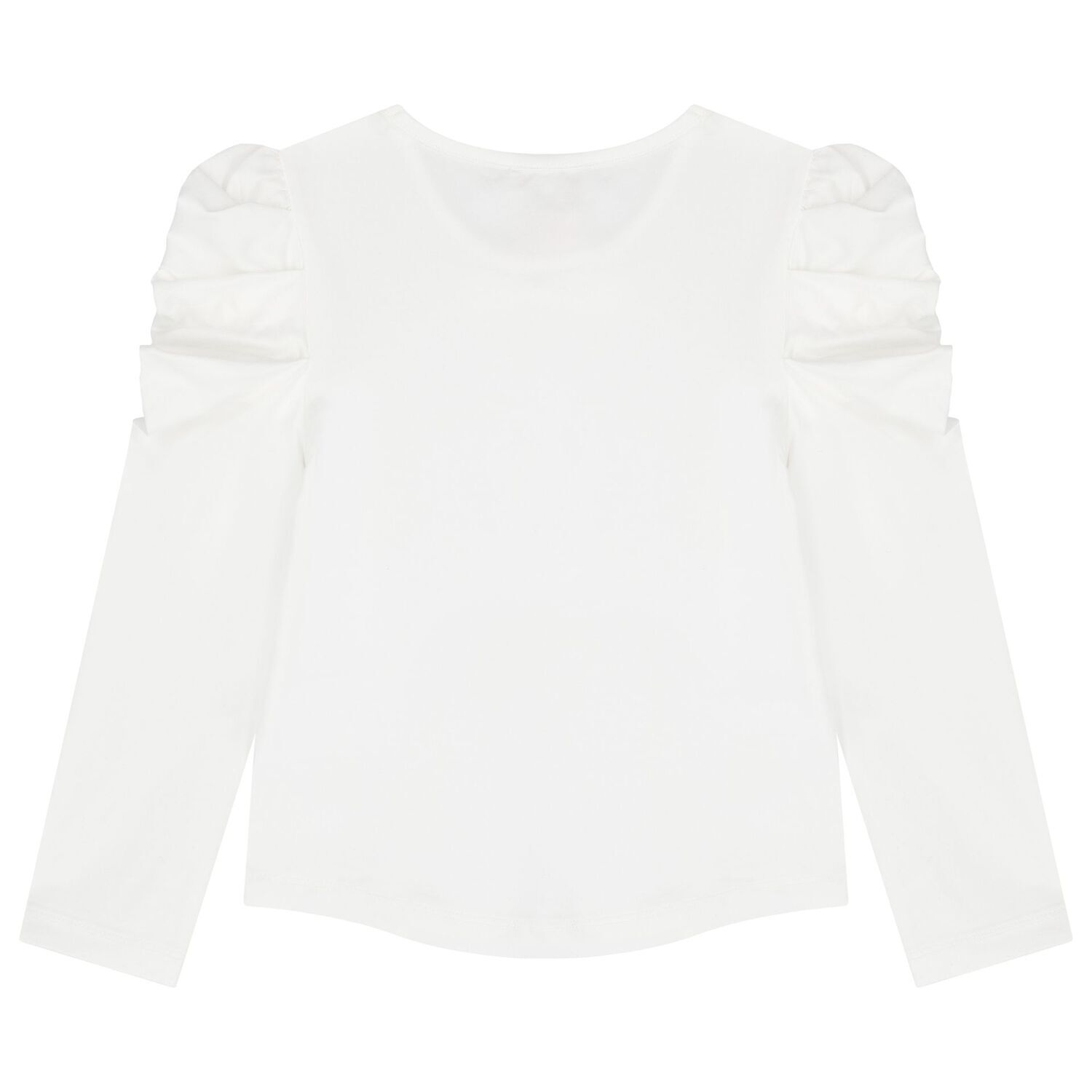 Girls White Bow Long Sleeve Top, 1, hi-res