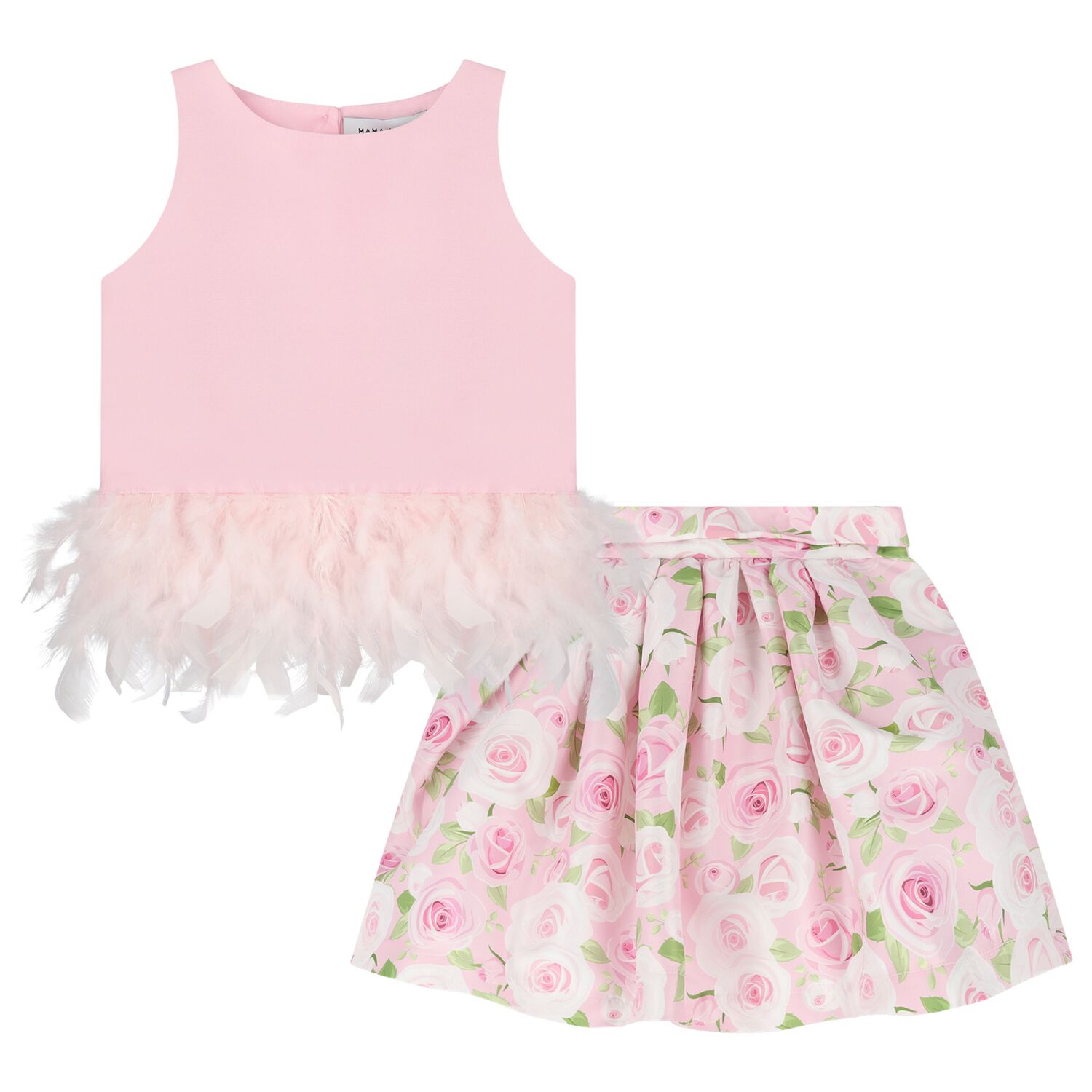 Girls Pink Feather & Rose Skirt Set, 1, hi-res image number null