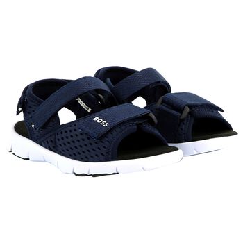 Boys Navy Blue Logo Sandals