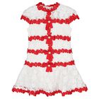 Girls White & Red Embroidered Floral Dress, 1, hi-res