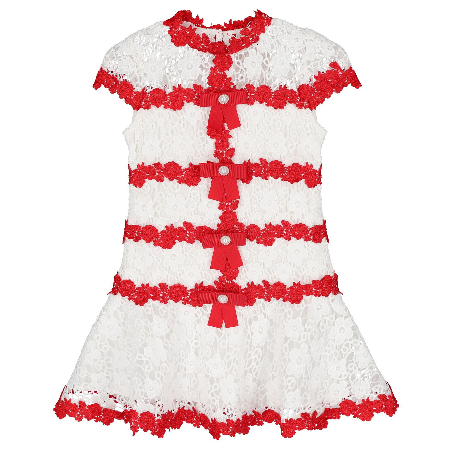 Girls White & Red Embroidered Floral Dress, 1, hi-res