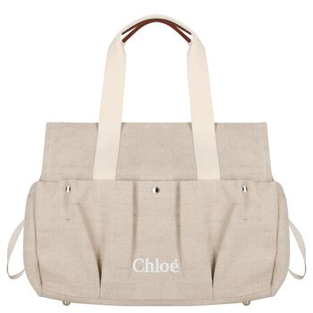 Beige Canvas Logo Changing Bag