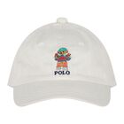 Baby Boys White Cotton Polo Bear Cap, 1, hi-res