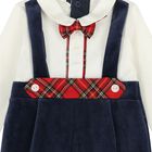 Baby Boys Ivory & Navy Blue Velour Babygrow, 1, hi-res