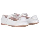 Girls White Flower Shoes, 1, hi-res