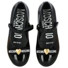 Girls Black Logo Patent Leather Shoes, 1, hi-res