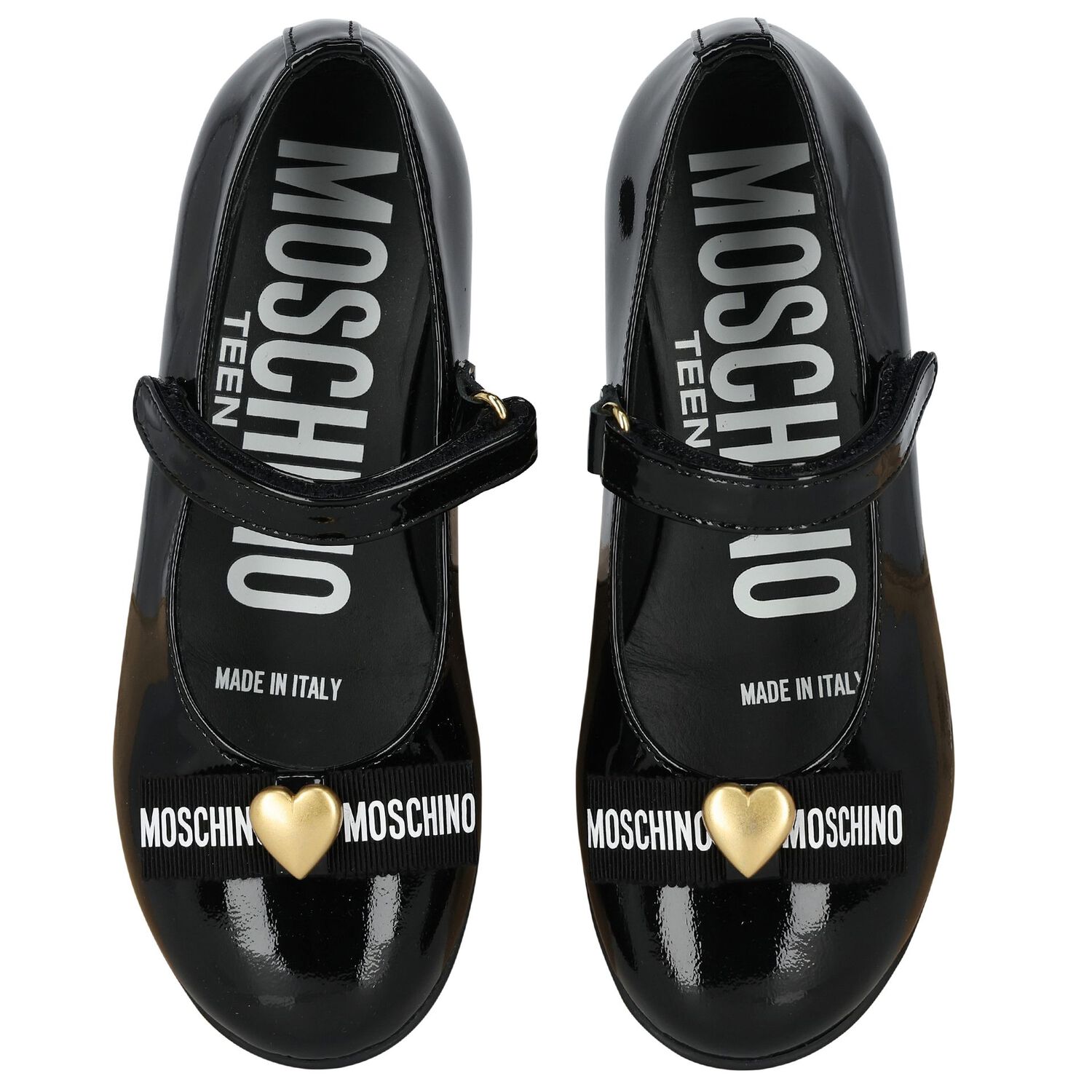 Girls Black Logo Patent Leather Shoes, 1, hi-res