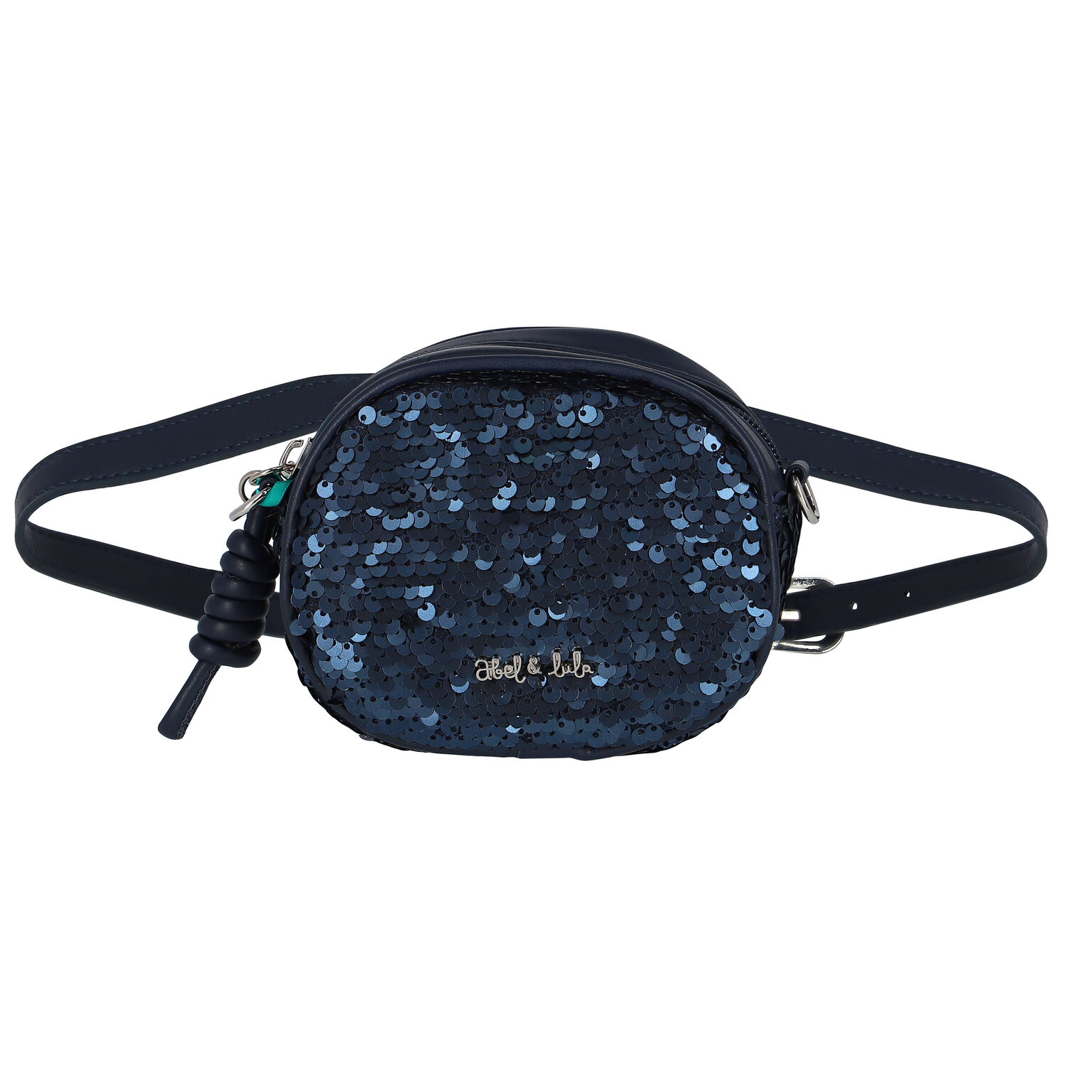 Girls Navy Logo Sequins Belt Bag, 1, hi-res