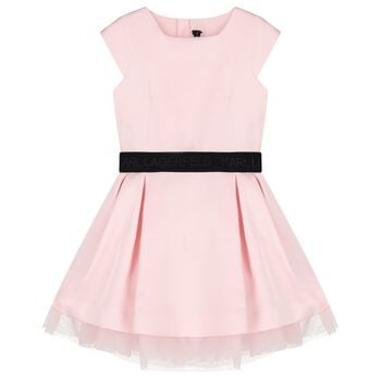 Girls Pink Satin Logo Dress