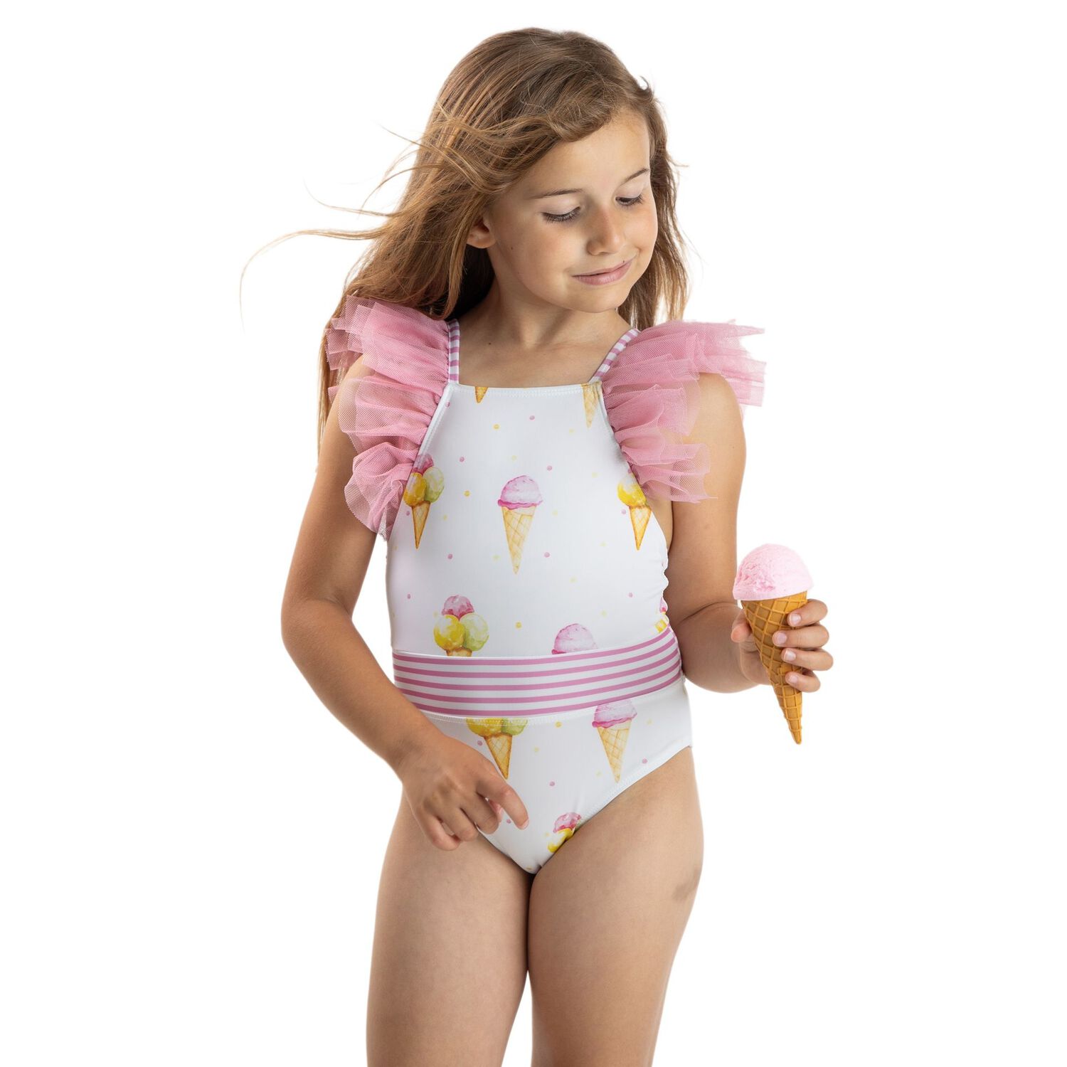 Girls White Ice Creams Swimsuit, 2, hi-res image number null