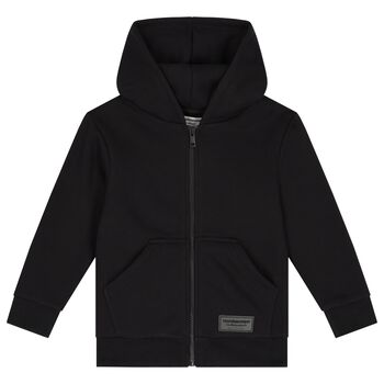 Black Logo Hooded Zip Up Top