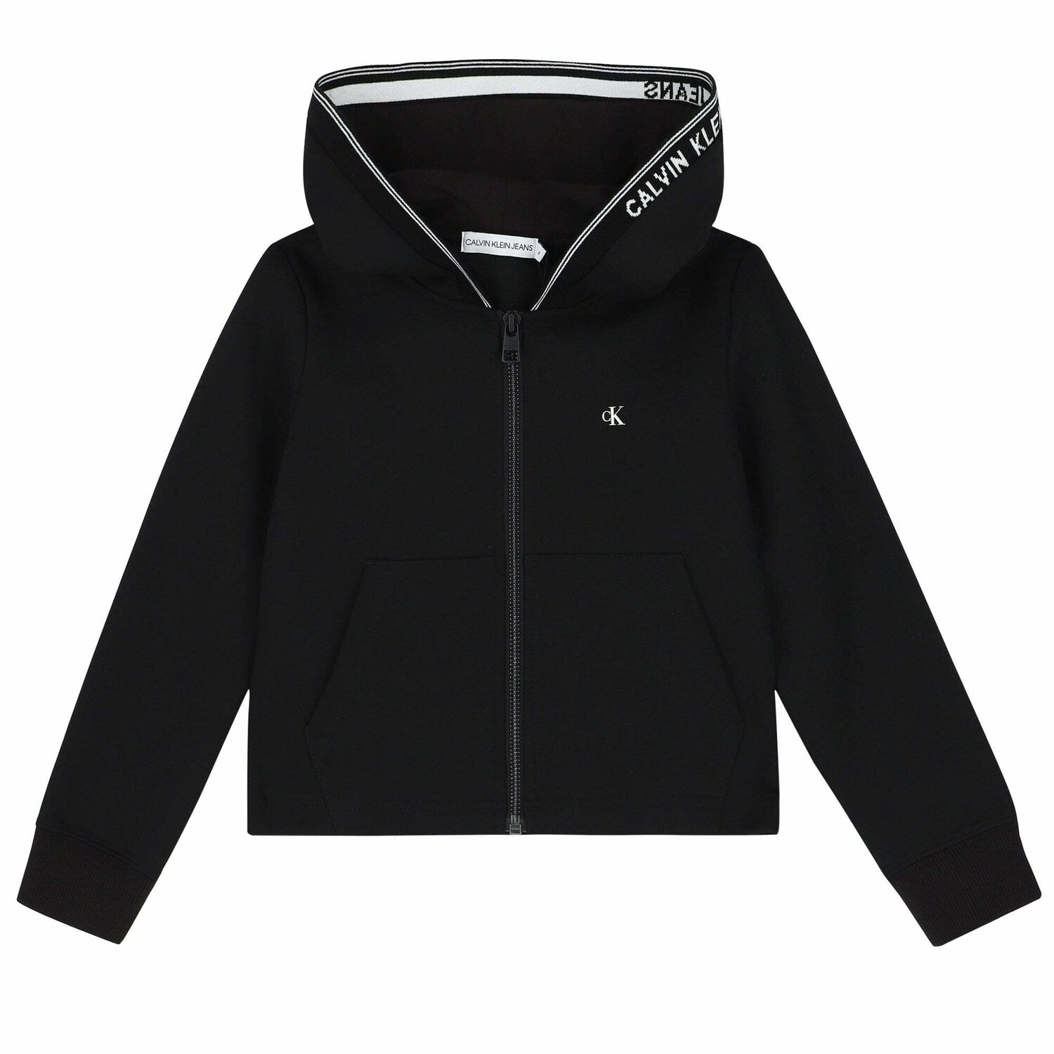 Girls Black Logo Zip Up Top, 1, hi-res