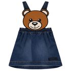 Younger Girls Ivory & Blue Denim Teddy Bear Skirt Set, 2, hi-res