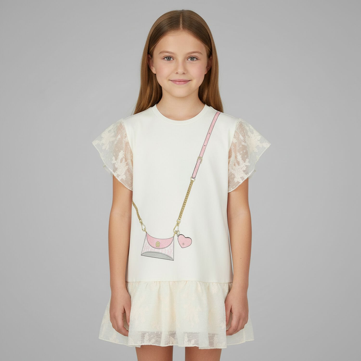 Girls Ivory Logo Bag Dress, 1, hi-res