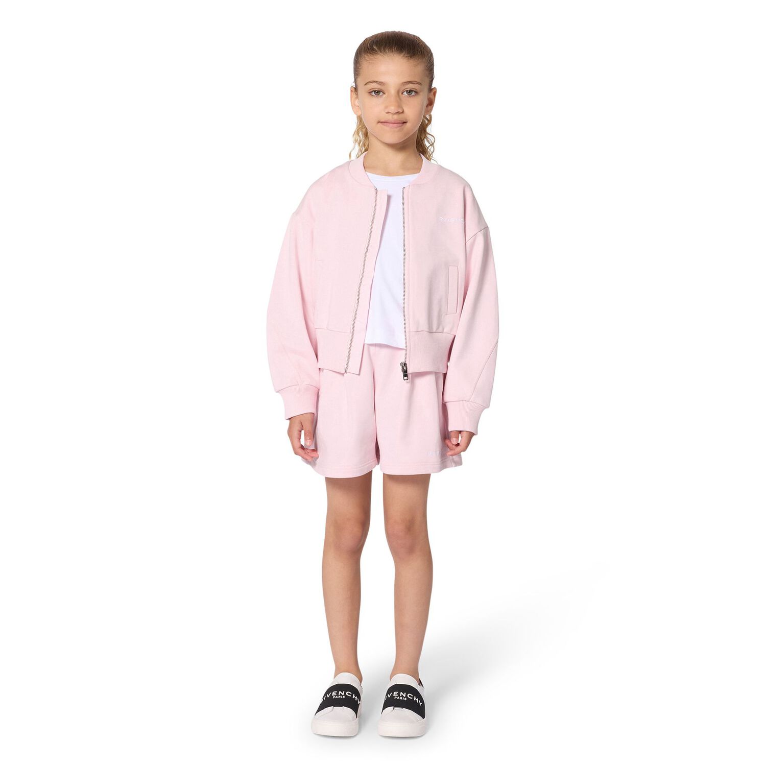 Girls Pink Embroidered Logo Zip Up Top, 1, hi-res