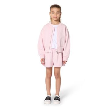 Girls Pink Embroidered Logo Zip Up Top