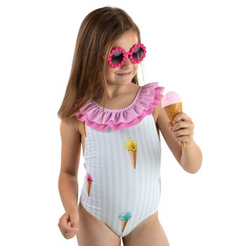 Girls Pink & Green Ice Cream Swimsuit