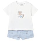 Baby Boys White & Blue Shorts Set, 2, hi-res