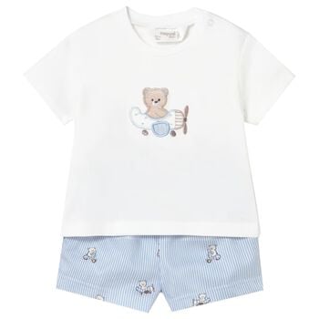 Baby Boys White & Blue Shorts Set