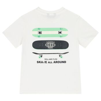 Boys White Skate Board T-Shirt
