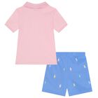 Baby Boys Pink & Blue Logo Shorts Set, 1, hi-res