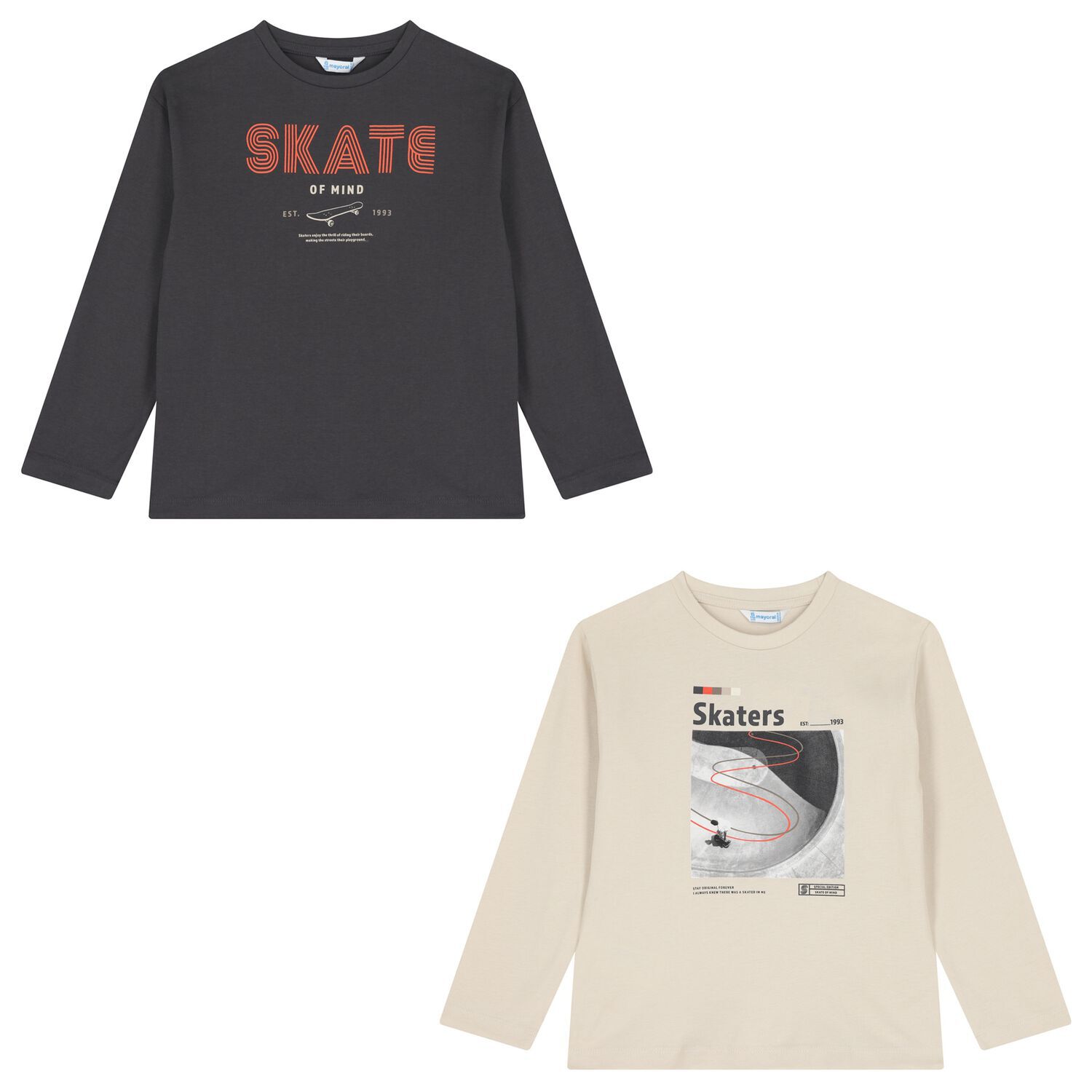 Boys Ivory & Grey Long Sleeve Top ( 2-Pack ), 1, hi-res