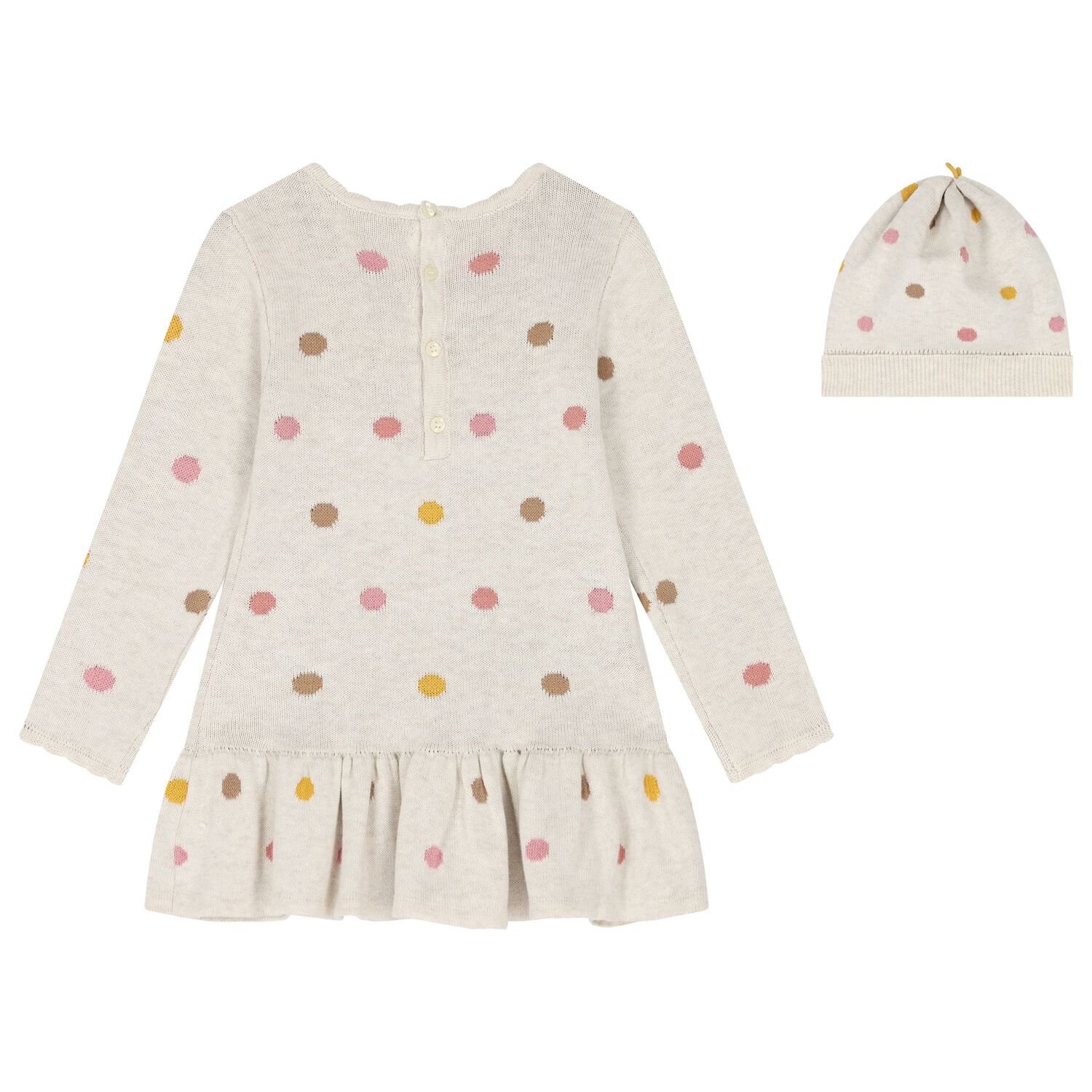Baby Girls Beige Knitted Dress Set, 1, hi-res
